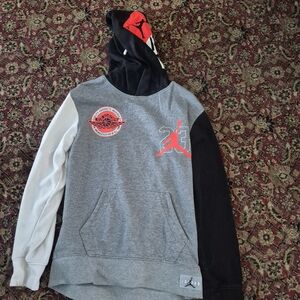 Gray and Black Jordan Hoodie with Red Logo
